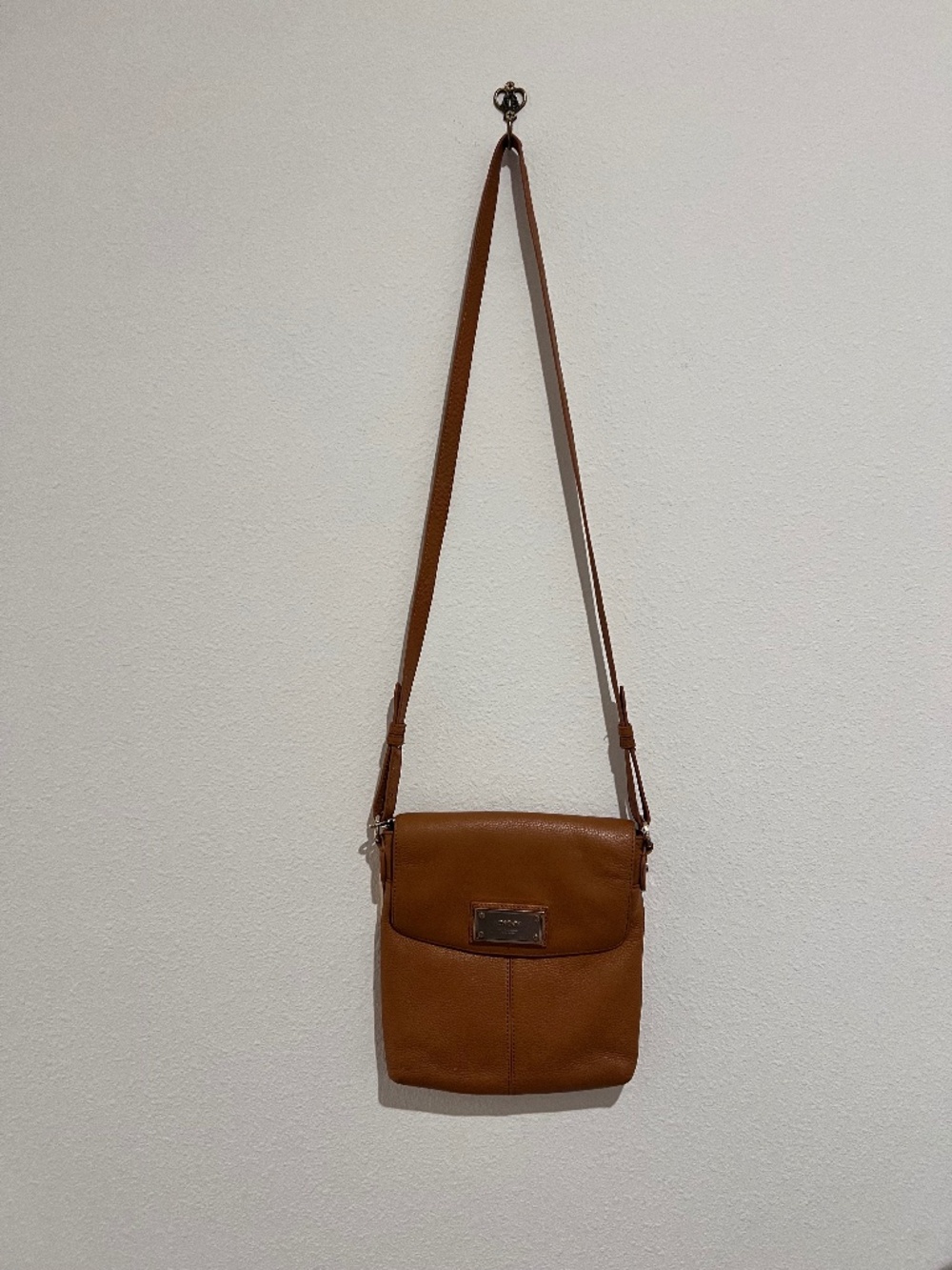 DKNY Genuine Leather Cognac Organizer Crossbody Bag